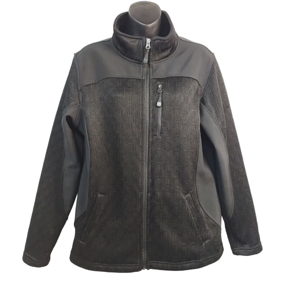 Swiss Tech Men's 2-Tone Dual Fabric Black Zip Up Jacket Size L
